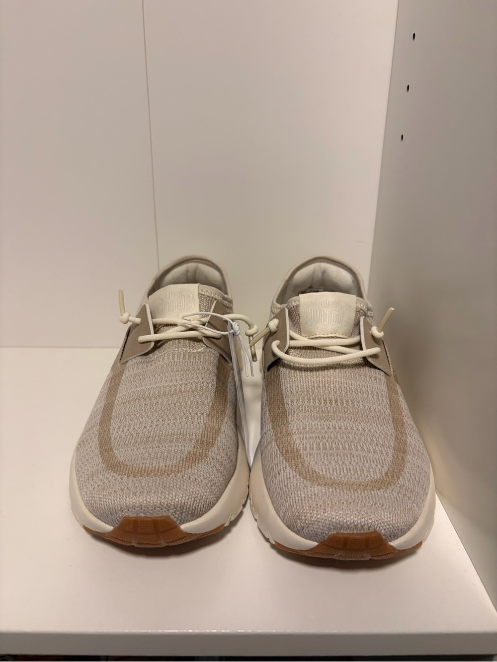 Hey Dude Women's Knit Slip-On Sneakers in Beige and Tan